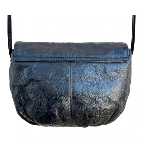 Vintage Crossbody Black Leather Bag Purse Floral Embossed Leather with Tassel - Picture 10 of 15